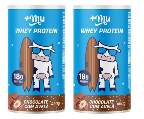 WHEY CONCENTRADO +MU - CHOCOLATE COM AVELÃ - 2 POTES 450G [PREÇO DO REFIL]